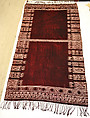 Ajar (Veil) or Bakhnug (Shawl), Loom-woven plain weave cloth in wool brocaded with fine geometric pattern; finished with warp-twisted fringes